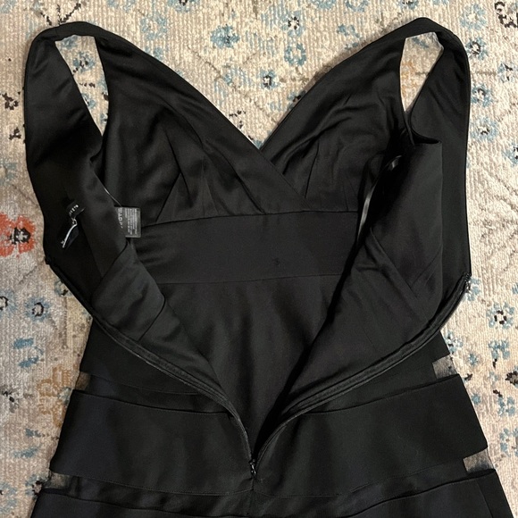 WHBM Black V-Neck Shadow Stripe Mesh Party Dress 00 - Picture 11 of 16